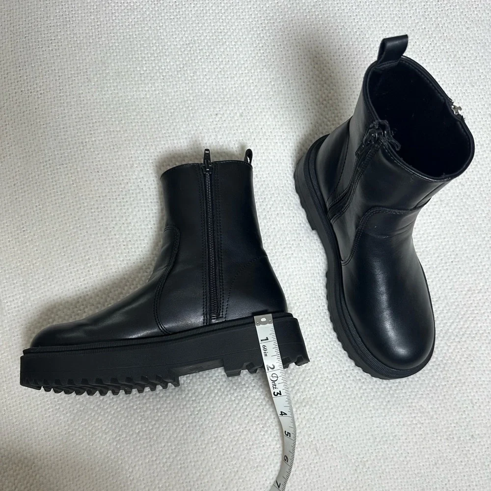 ZARA Black Platform Boots Size 35 / 5 - Big Kids & Women - Double Zip Lug Sole - Picture 11 of 12